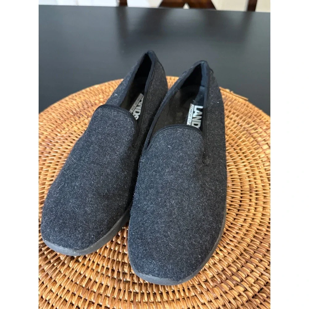 Lands End Comfort Step Womens Charcoal Gray Wool Felt Slip On Loafers Shoes